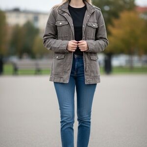 American Eagle Gray Utility Jacket Military Style S